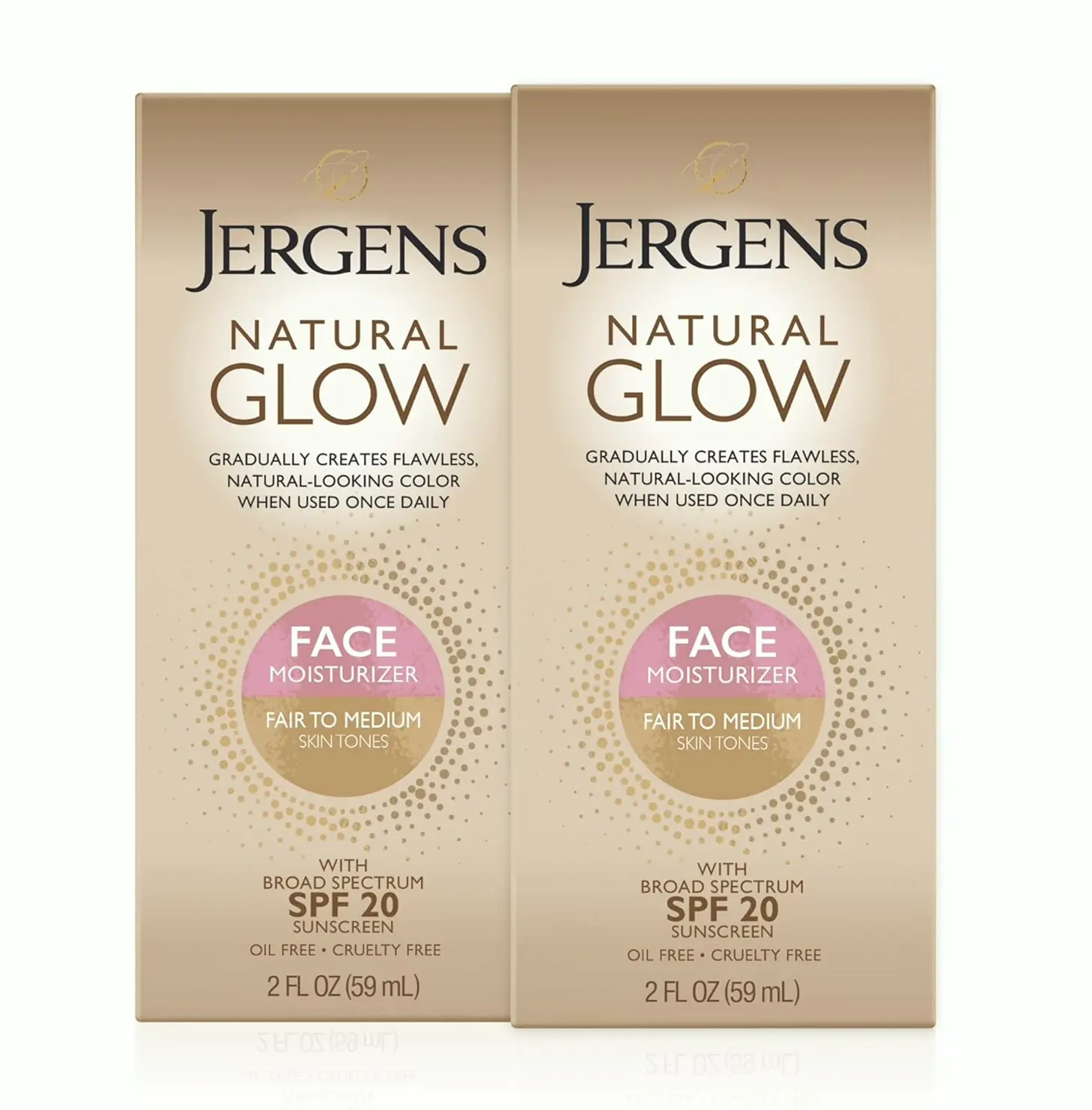 Jergens Natural Glow Face Self Tan Lotion, SPF 20, Medium Skin Tone, 2 Fl Oz Pack of 2
