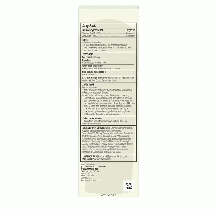 Aveno Moisturizing Lotion Broad Spectrum SPF 30 Sunblock for Delicate Skin 1.7 Fluid Oz