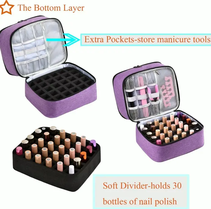 Nail Organizer Bag Holds Thirty Bottles 15 ml with Nail and Storage