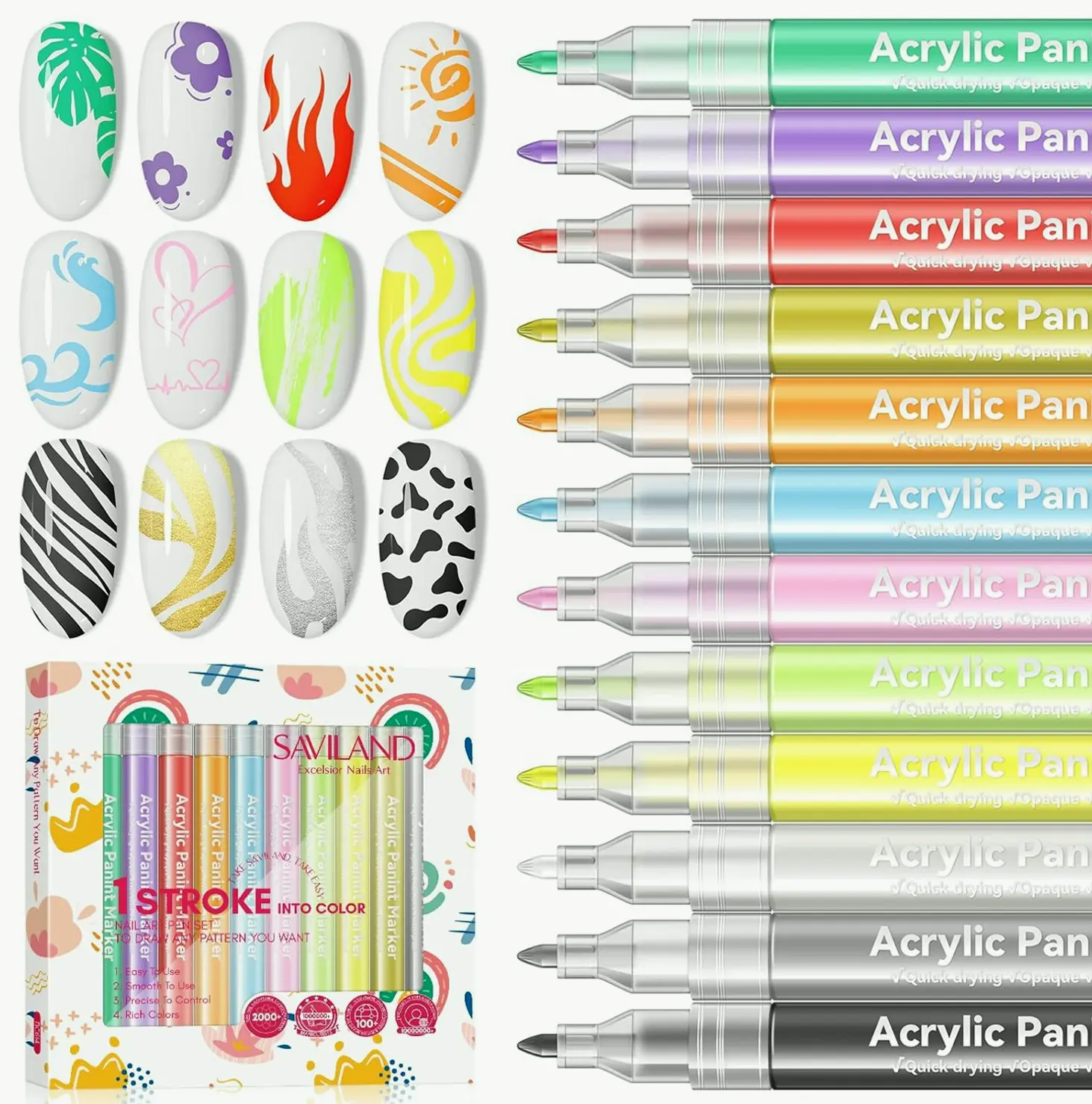 Saviland's 12 Colorful Nail Art Pen Kit