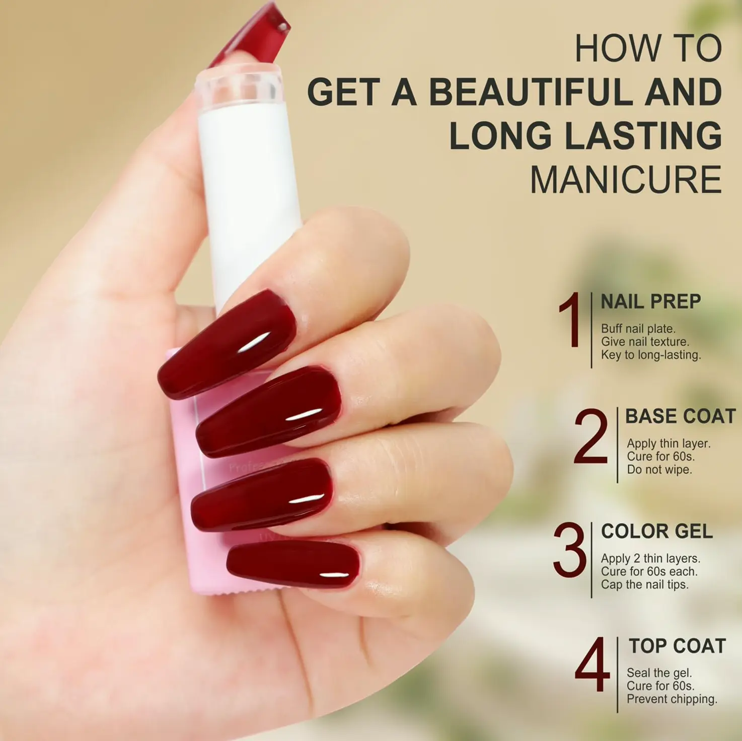 Jelly Dark Red Polish Nail Design
