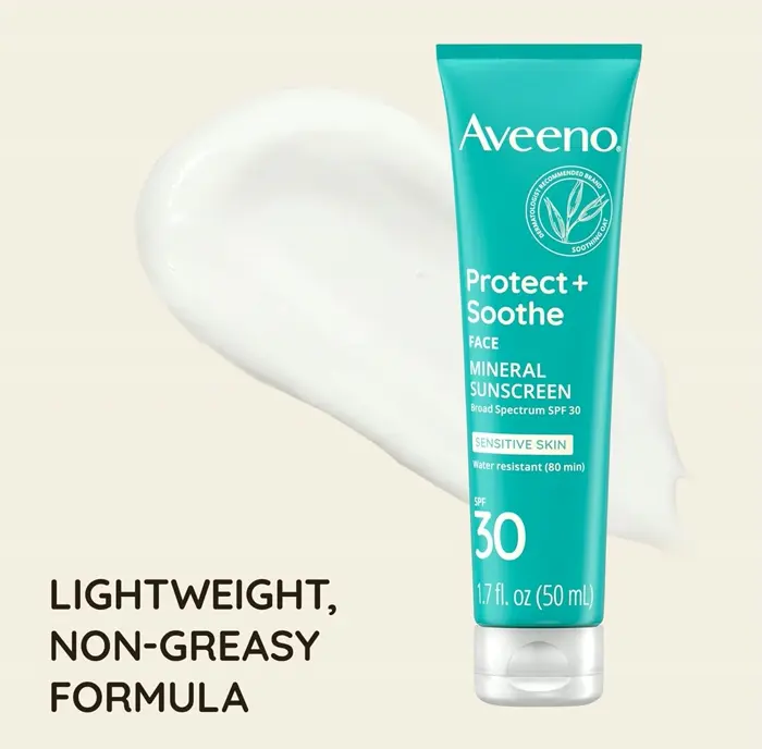 Aveeno Shield + Soothe Face Natural Sunscreen SPF 30, Weightless, Water-Resistant, 1.7 fl. oz.