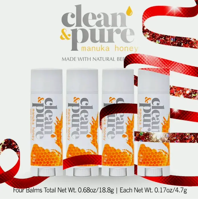 Clean Beekeeper’s Favorite Lip Balms, 4-Pack Lip Care w/ Manuka Honey