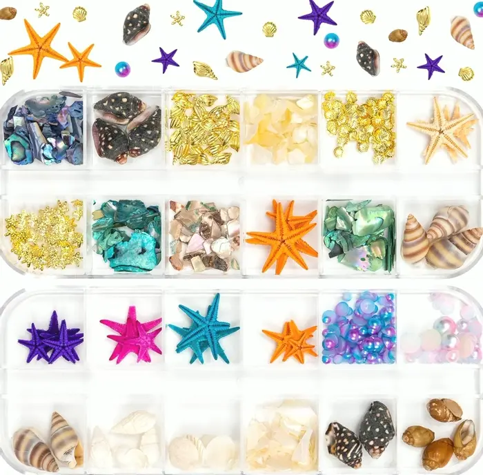 Ocean Nail Charms - 24 Sets including Shells, Starfish & Jewels
