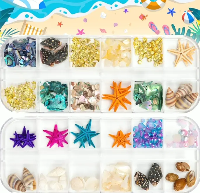 Ocean Nail Charms - 24 Sets including Shells, Starfish & Jewels