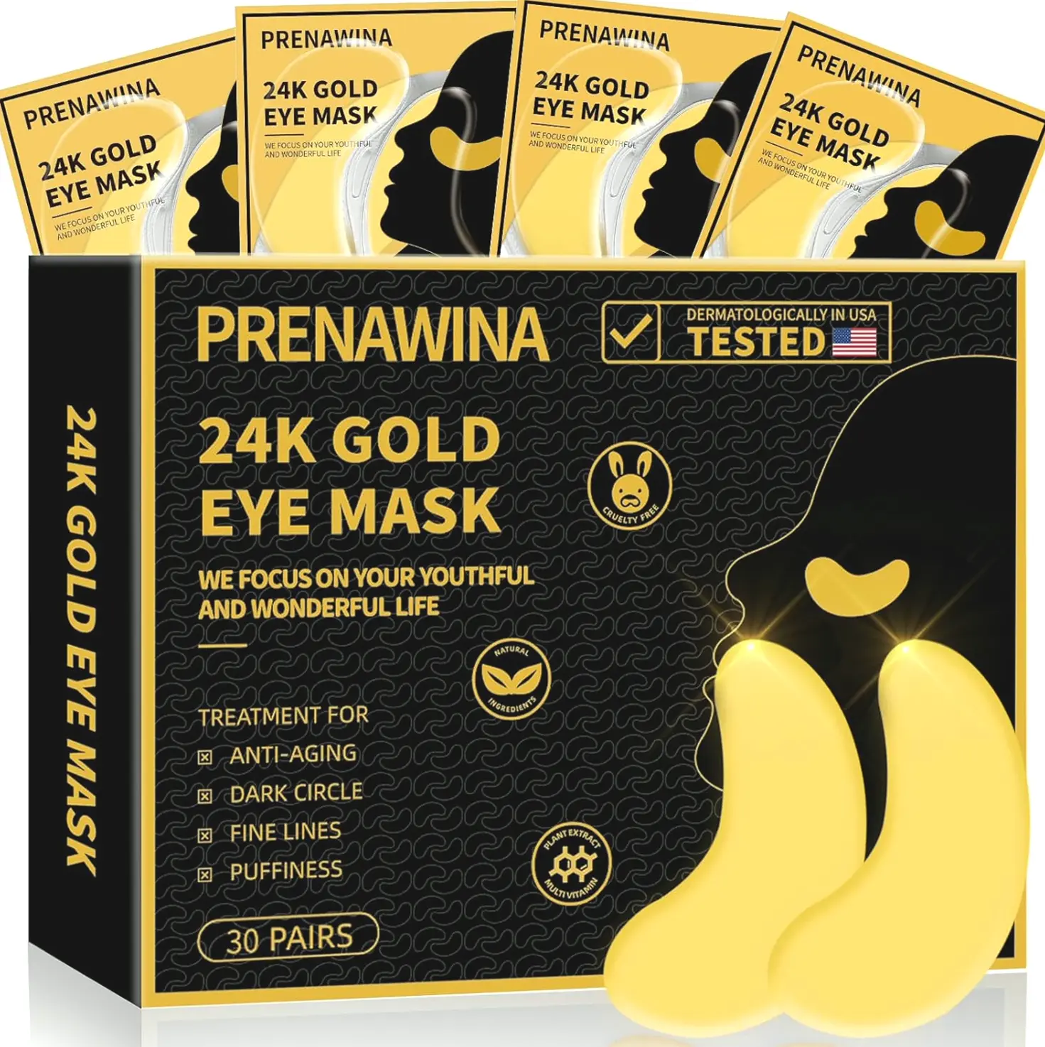 Eye Mask Patches for Puffy Eyes, 24K Golden Eye Pads, Nourishing Gel