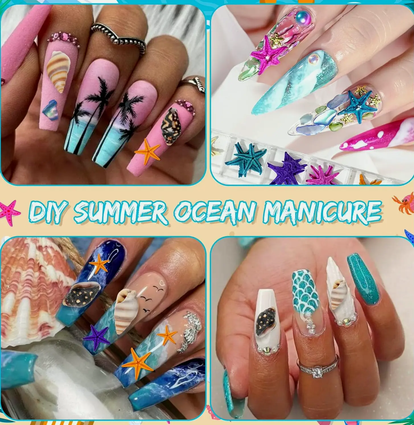 Ocean Nail Charms - 24 Sets including Shells, Starfish & Jewels