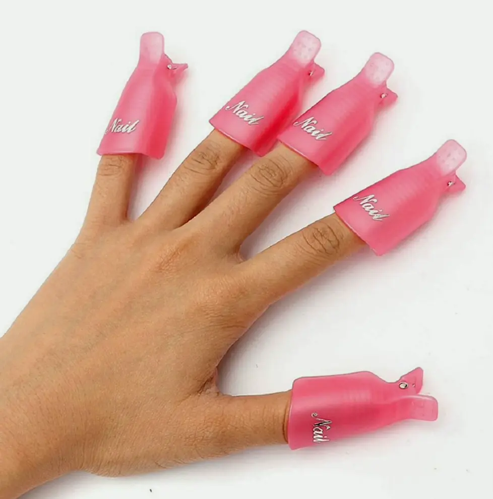 Set of 10 Acrylic Nail Art Clip UV Gel Remover (Pink Color)