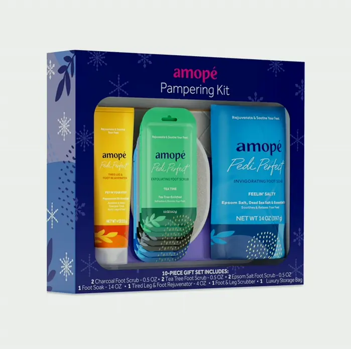 Amopé Spa Kit - Charcoal, Tea-Tree, Epsom Salt Scrubs, Feet Soak, Rejuvenator