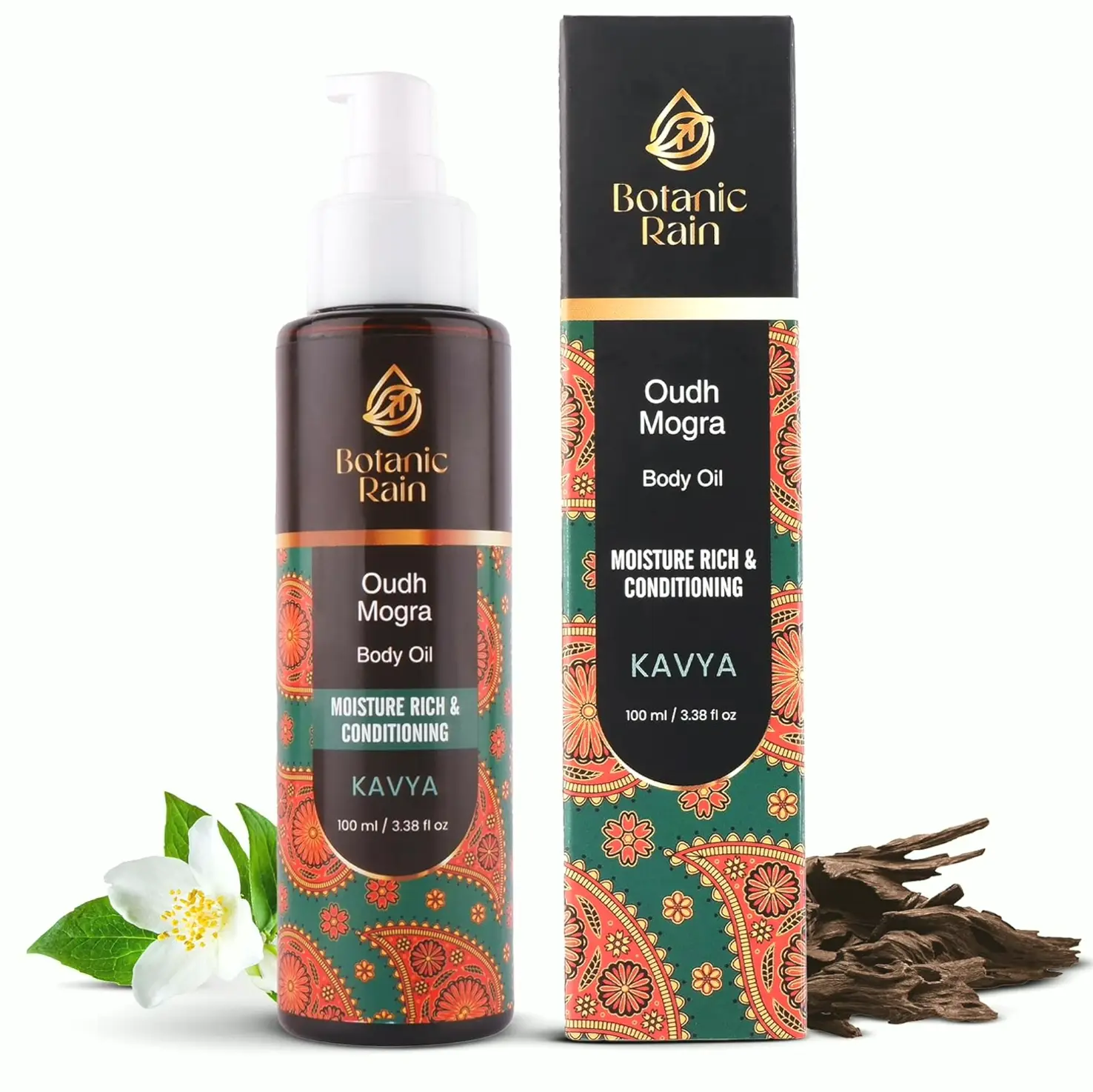 Natural Body Oil with Oudh & Mogra, Natural Moisturizer after Bath, Suitable for Both Genders, 3.38 Fl Oz